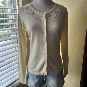 CREAM Sequin & Pearl Cardigan Sweater, NORTON MCNAUGHTON Brand, Small, NEW!